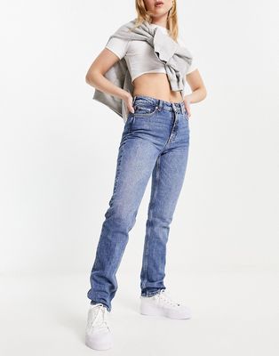 Weekday Smooth mid rise slim straight leg jeans in winter blue