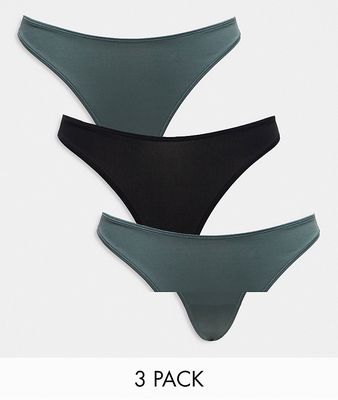 Weekday Soul thong 3-pack in dark black and gray-Green