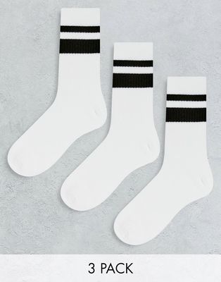 Weekday sports socks 3-pack in white with black stripe