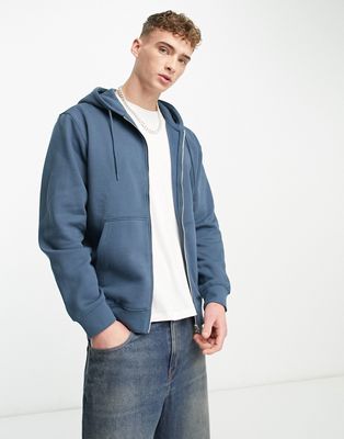 Weekday standard zip hoodie in dark petrol blue-Navy
