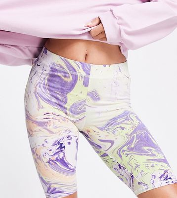 Weekday Stella exclusive cotton legging shorts in marble print-Multi