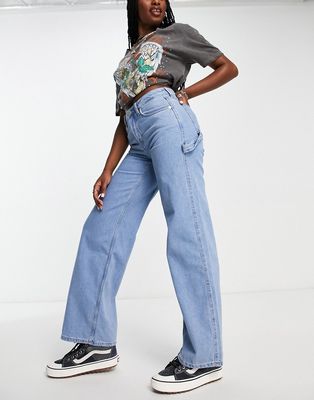Weekday straight leg cargo jeans with pockets in splendid blue