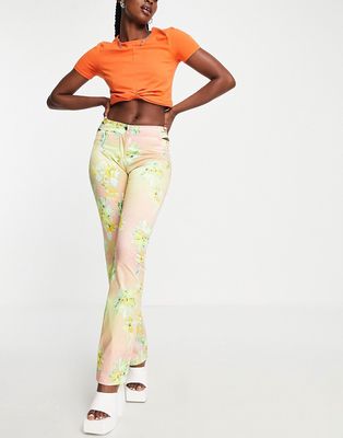 Weekday straight leg cut out waist pants in floral print-Multi