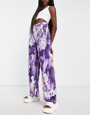 Weekday straight leg pants in purple abstract flower