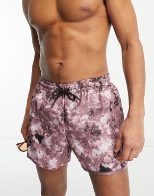 Weekday tan printed swim shorts in burgundy-Red