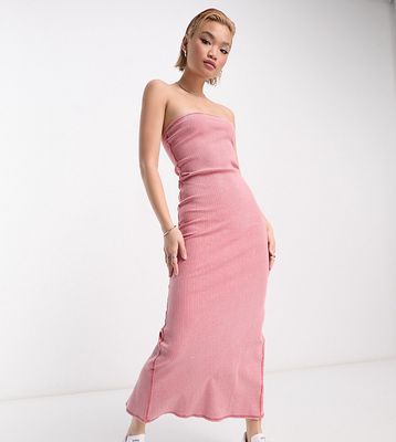 Weekday Tania exclusive rib tube midi dress in washed pink