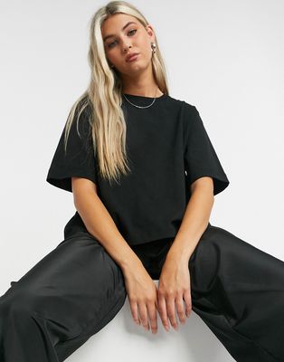 Weekday Trish cotton modern boxy T-shirt in black - BLACK