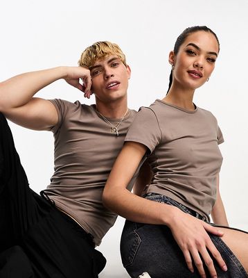 Weekday Unisex Conan fitted t-shirt in mole exclusive to ASOS-Brown