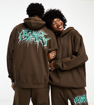 Weekday Unisex oversized graphic hoodie in brown exclusive to ASOS - part of a set