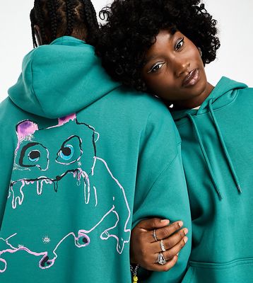 Weekday Unisex oversized graphic hoodie in green exclusive to ASOS - part of a set
