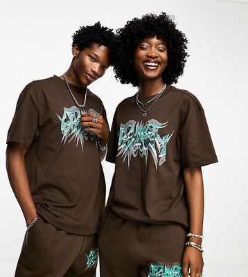 Weekday Unisex oversized graphic T-shirt in brown exclusive to ASOS - part of a set