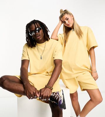 Weekday Unisex oversized t-shirt in dusty yellow exclusive to ASOS - part of a set
