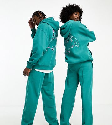 Weekday Unisex Relaxed Terry sweatpants in green exclusive to ASOS - part of a set