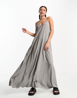 Weekday Volume drape maxi dress in gray