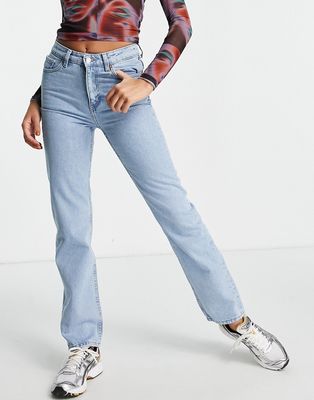 Weekday voyage cotton blend straight leg mid rise jeans in splendid blue - MBLUE