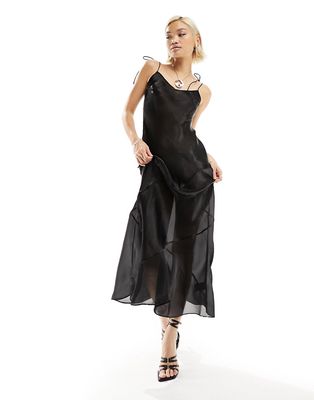 Weekday Yoko sheer maxi slip dress in black
