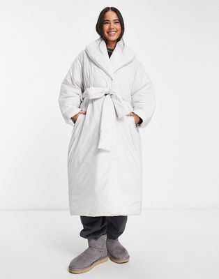 Weekday Zyan padded coat with belt detail in gray