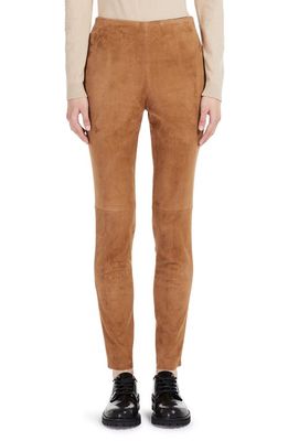 Weekend Max Mara Bahamas Leather & Stretch Jersey Slim Pants in Caramel
