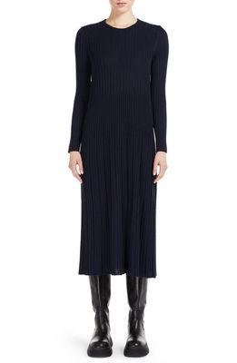 Weekend Max Mara Eletta Long Sleeve Virgin Wool Blend Rib Sweater Dress in Navy