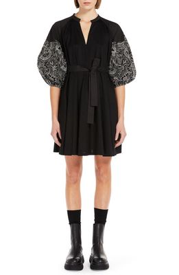 Weekend Max Mara Fingere Embroidered Sleeve Cotton Jersey Dress in Black