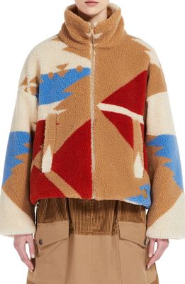 Weekend Max Mara Manna Colorblock High Pile Fleece Jacket in Sand