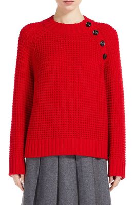 Weekend Max Mara Virgin Wool Waffle Stitch Crewneck Sweater in Red