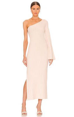 Weekend Stories Keane One Shoulder Midi Dress in Ivory