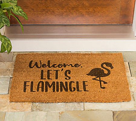 Welcome, Let's Flamingle 16x28 Coir Mat
