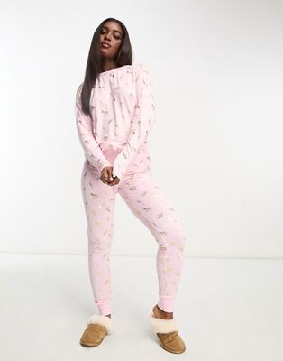 Wellness Project x Chelsea Peers foil safari print long pajamas in pink and gold