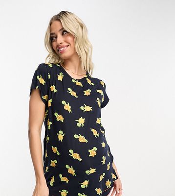 Wellness Project x Chelsea Peers Maternity happy turtle short pajama set in navy
