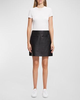 Welt-Pocket Nappa Leather Mini Skirt