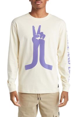 WeSC Kendrick Peace & Love Long Sleeve Cotton Graphic T-Shirt in Cloud Cream