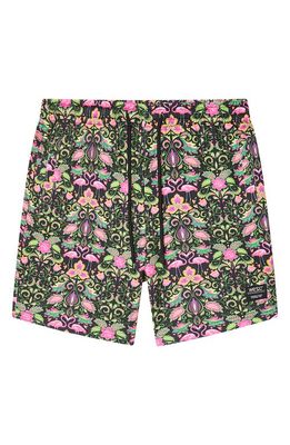 WeSC Marty Flamingo Wild Floral Drawstring Shorts in Black Assorted