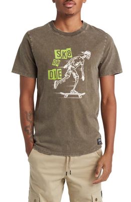 WeSC Max Sk8 or Die Graphic T-Shirt in Acid Wash Olive