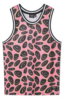 WeSC Smiley Face Mesh Basketball Tank in Pink Multi