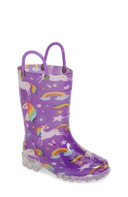 Western Chief Rainbow Unicorn Light-Up Waterproof Rain Boot in Purple