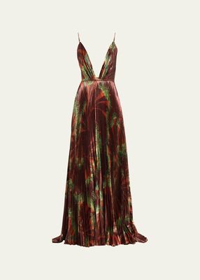 Western Gardens Pleated Silk Maxi Dress