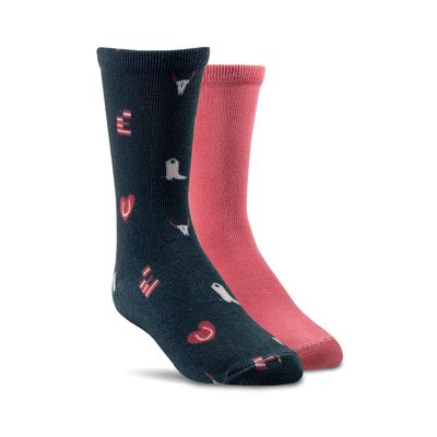 Western Love Kids Classics Crew Socks 2 Pair Multi Color Pack in Pink Navy, Size: S/M Regular by Ariat