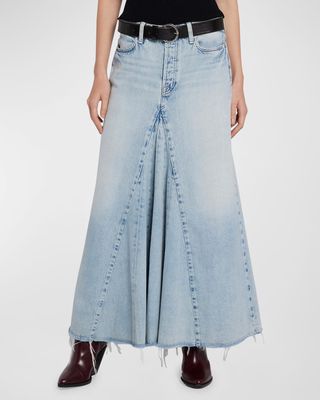 Western Paneled Denim Maxi Skirt