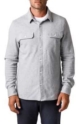 Western Rise Transit Knit Button-Up Overshirt in Light Grey 