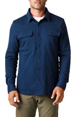 Western Rise Transit Knit Button-Up Overshirt in Navy 