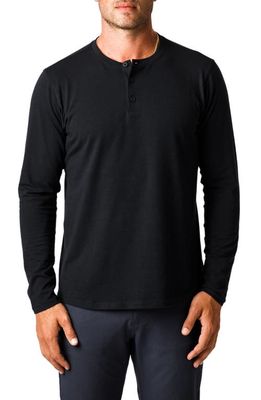 Western Rise X Performance Cotton Blend Long Sleeve Henley in Black