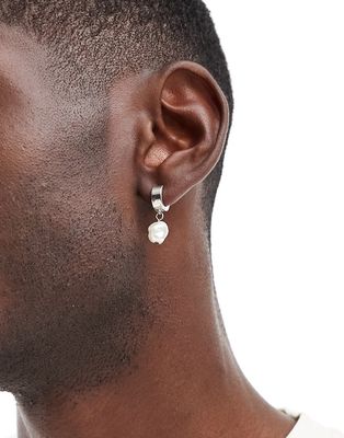 WFTW huggie earrings with pearl drop in silver