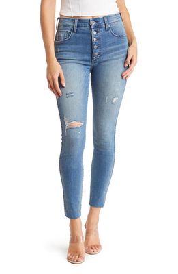 Whetherly Cooper Frayed Exposed Button Ankle Skinny Jeans in Light Vienna