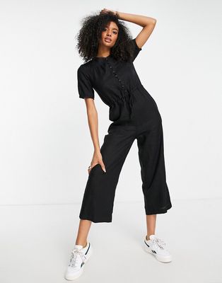 Whistles Amee relaxed button down linen jumpsuit in black