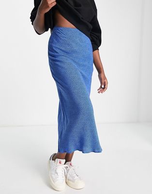 Whistles animal fleck bias cut midi skirt in blue