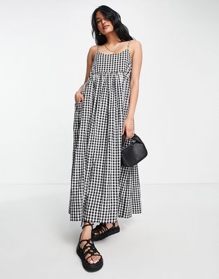 Whistles cotton cami maxi dress in black and white gingham - BLACK