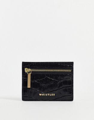 Whistles faux croc card holder wallet in black
