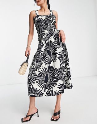 Whistles high rise midi skirt in contrast daisy print - part of a set-Black