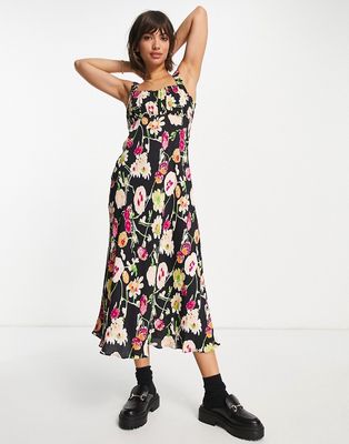 Whistles Maila electric floral dress in black multi